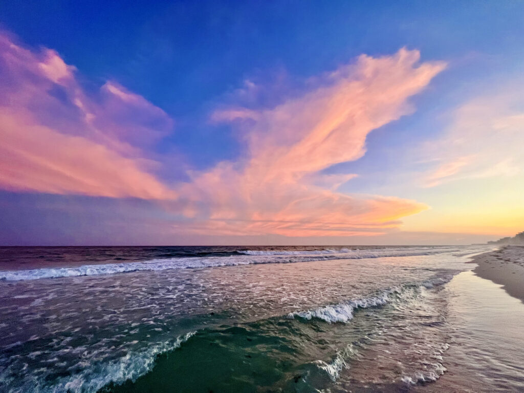 crashing waves on Santa Rosa Beach at sunset hour