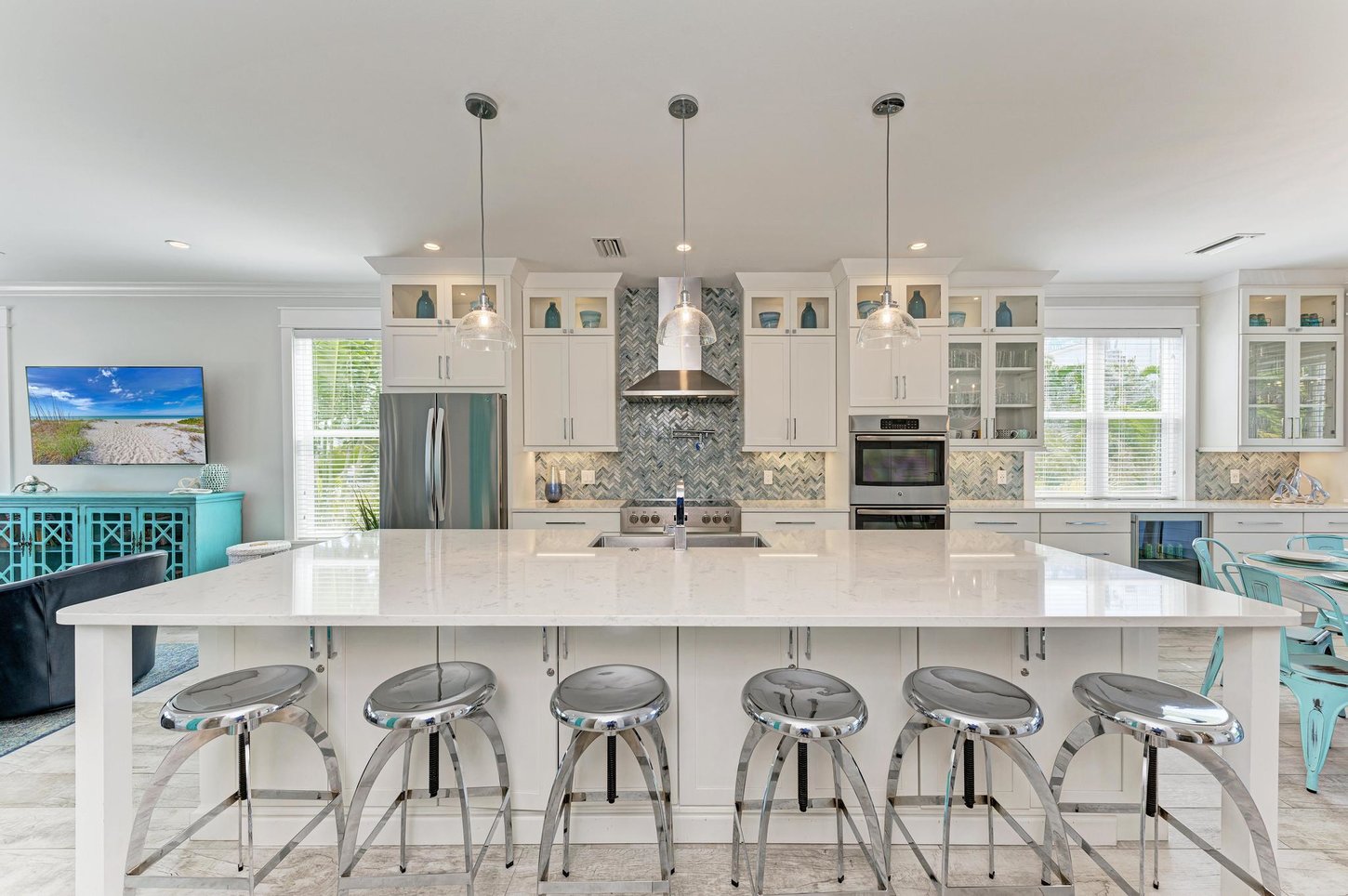 Large Center Island with Seating.  Kids love to eat and play.