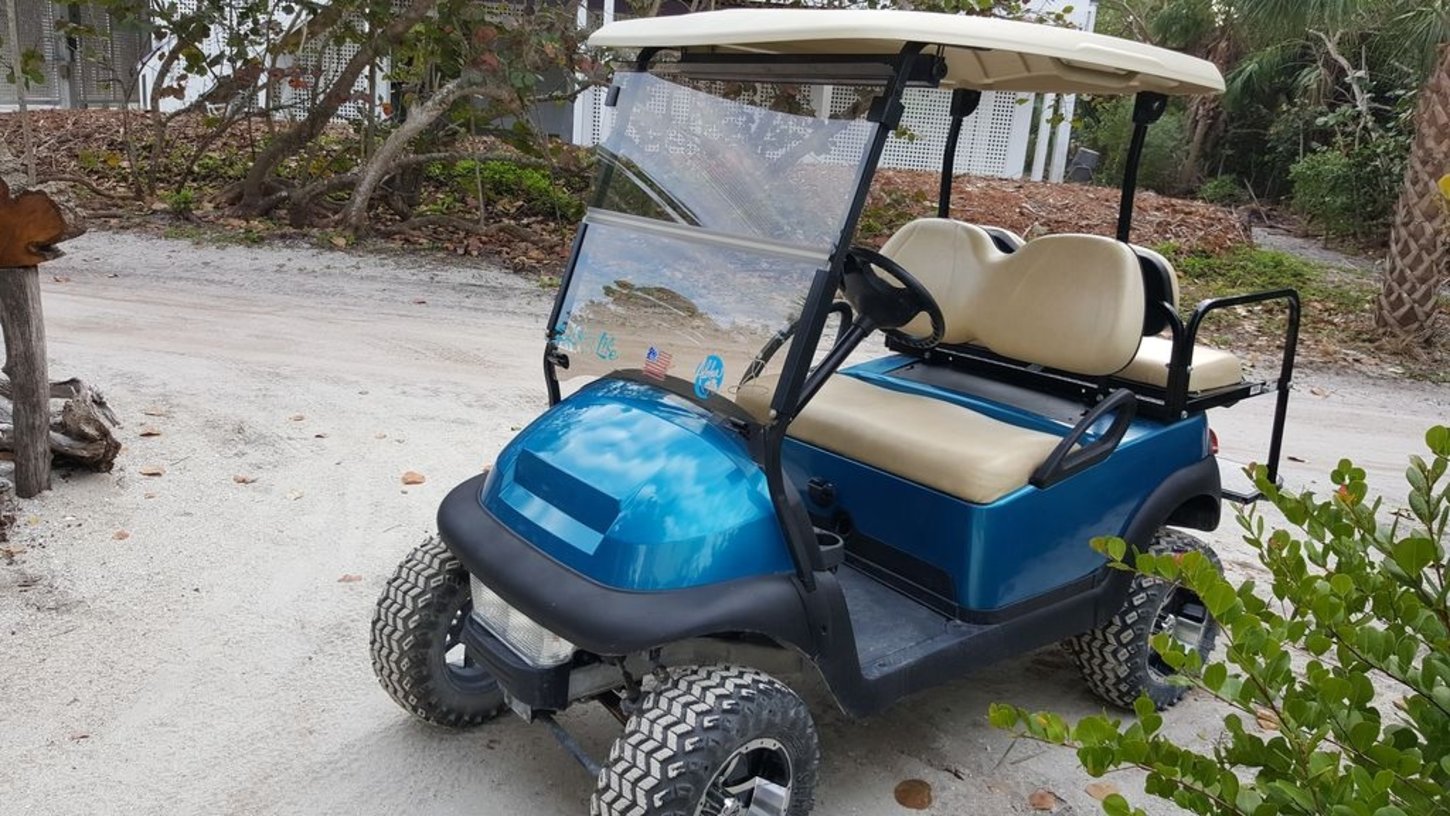 Rental includes a golf cart for island adventures