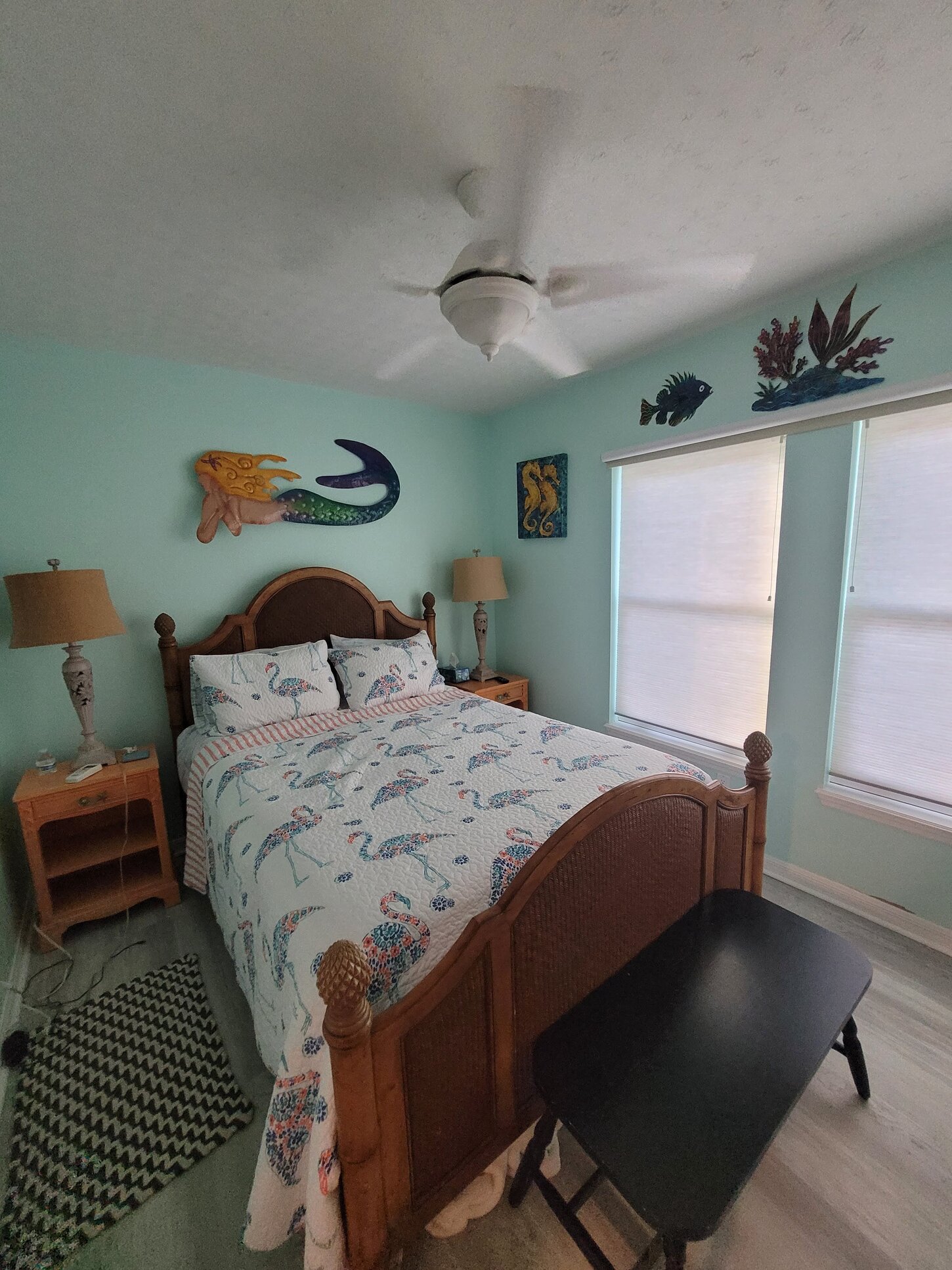 Queen bed in our Mermaid room