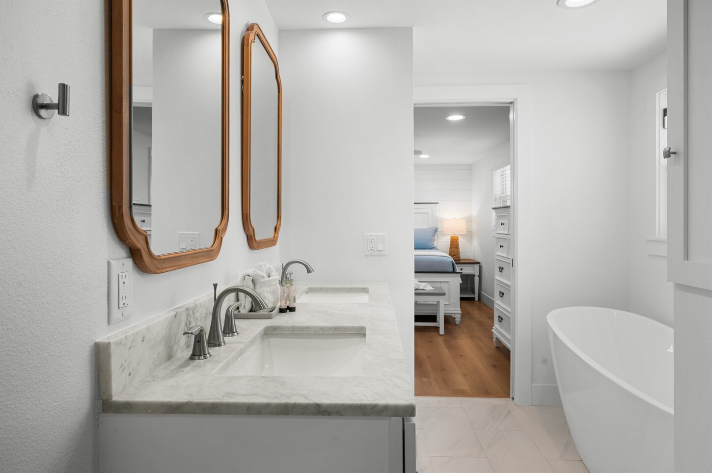 Attached bath with soaker tub and shower
