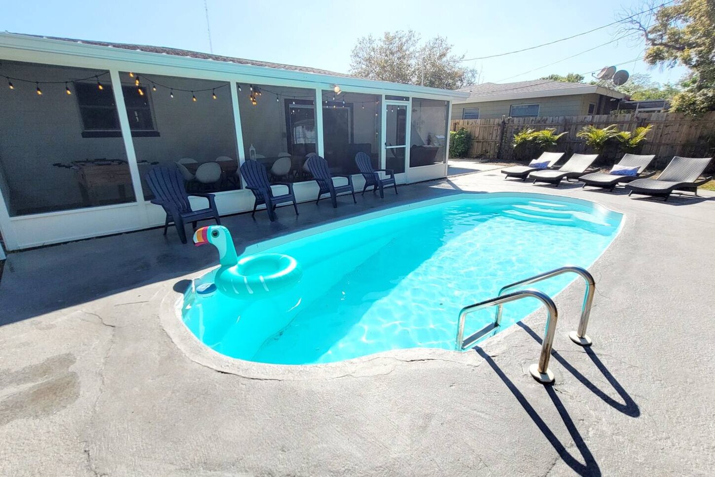 Tired of sand in your shorts Stay home and relax by the pool with plenty of seating for everyone. 