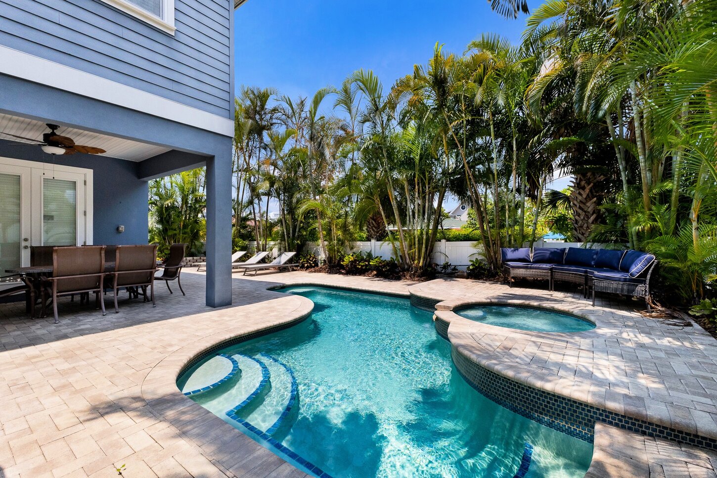 Overlooking the pool deck below