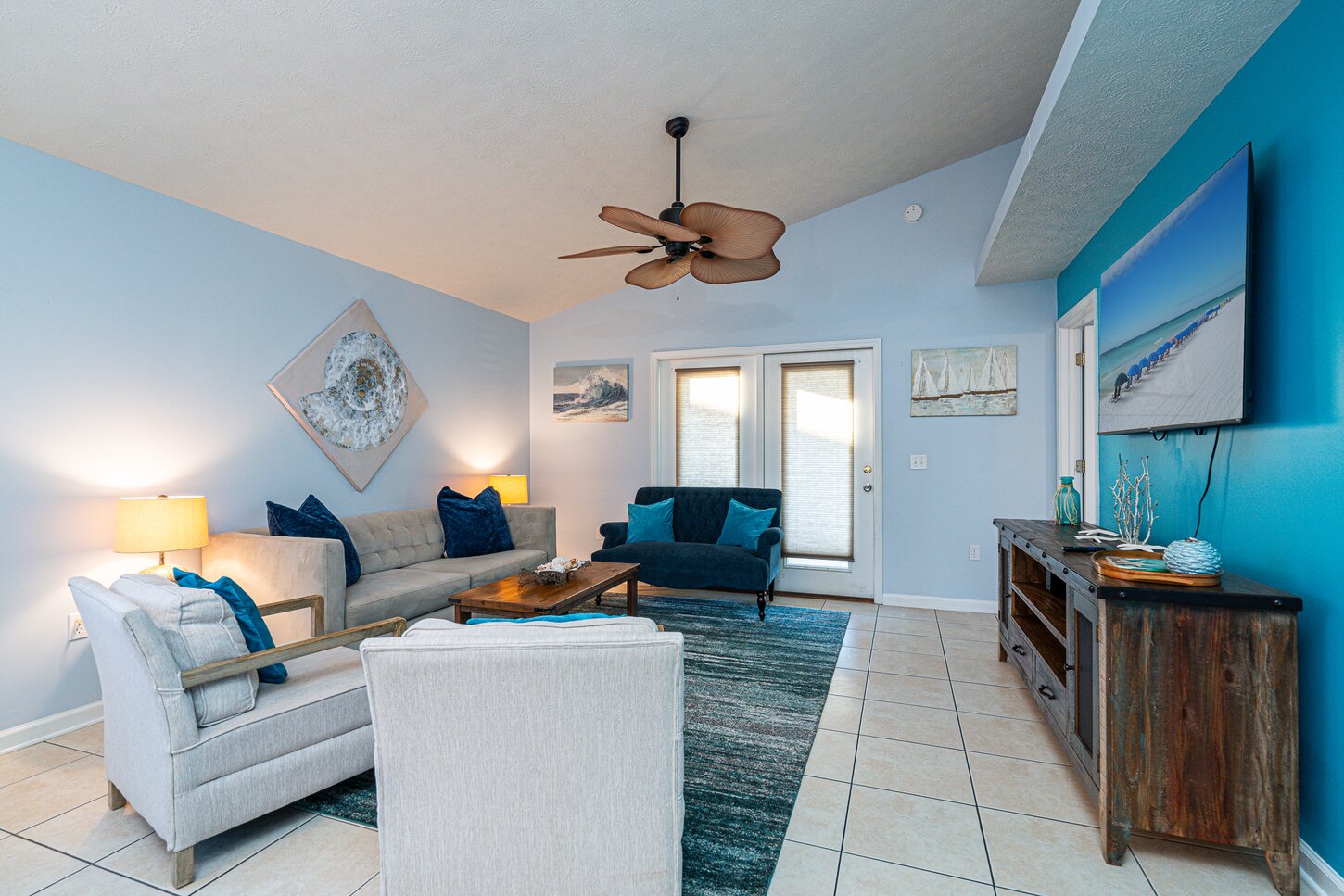 Bright Living Space Vibrant decor and open layout invite relaxation and fun gatherings!