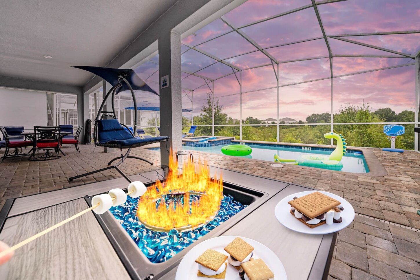 MARSHMALLOWS, FIREPIT, BBQ GRILL, SMORES, HAMMOCK