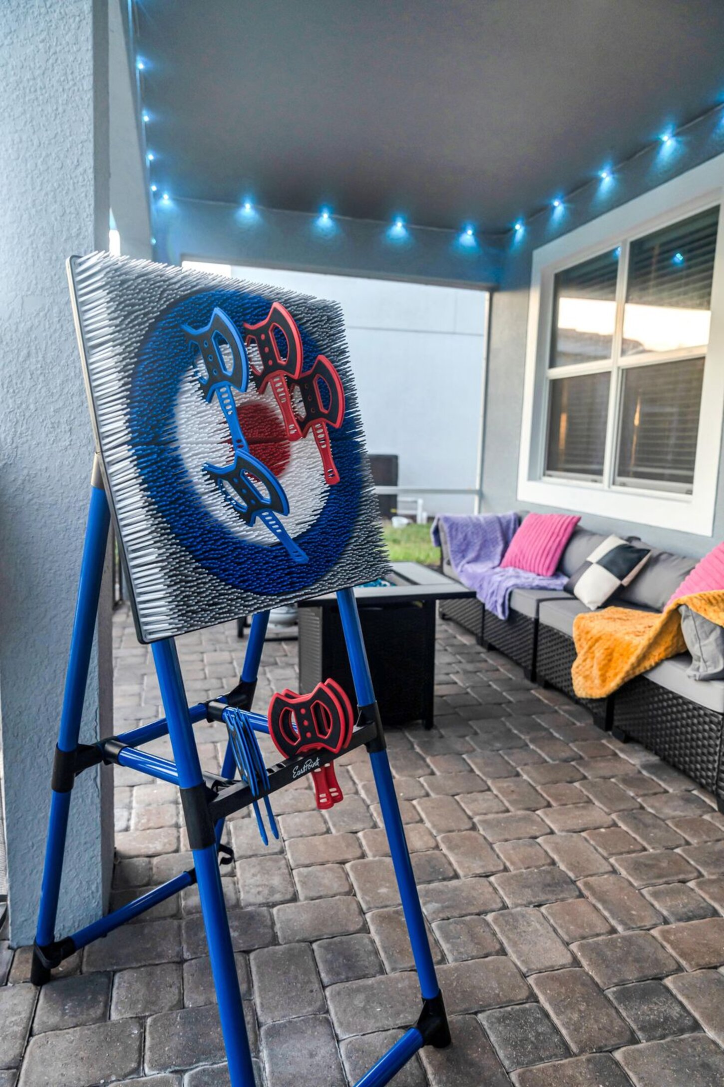  Experience unique outdoor entertainment  Axe throwing for fun, followed by relaxing moments around the fire pit  with comfortable seating .