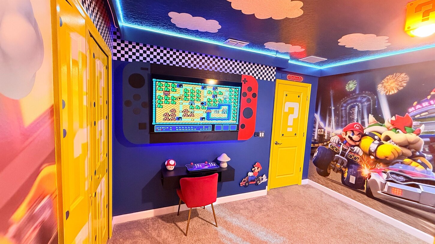  A playful Mario inspired space  featuring a climbing pad that brings adventure to life for younger guests.