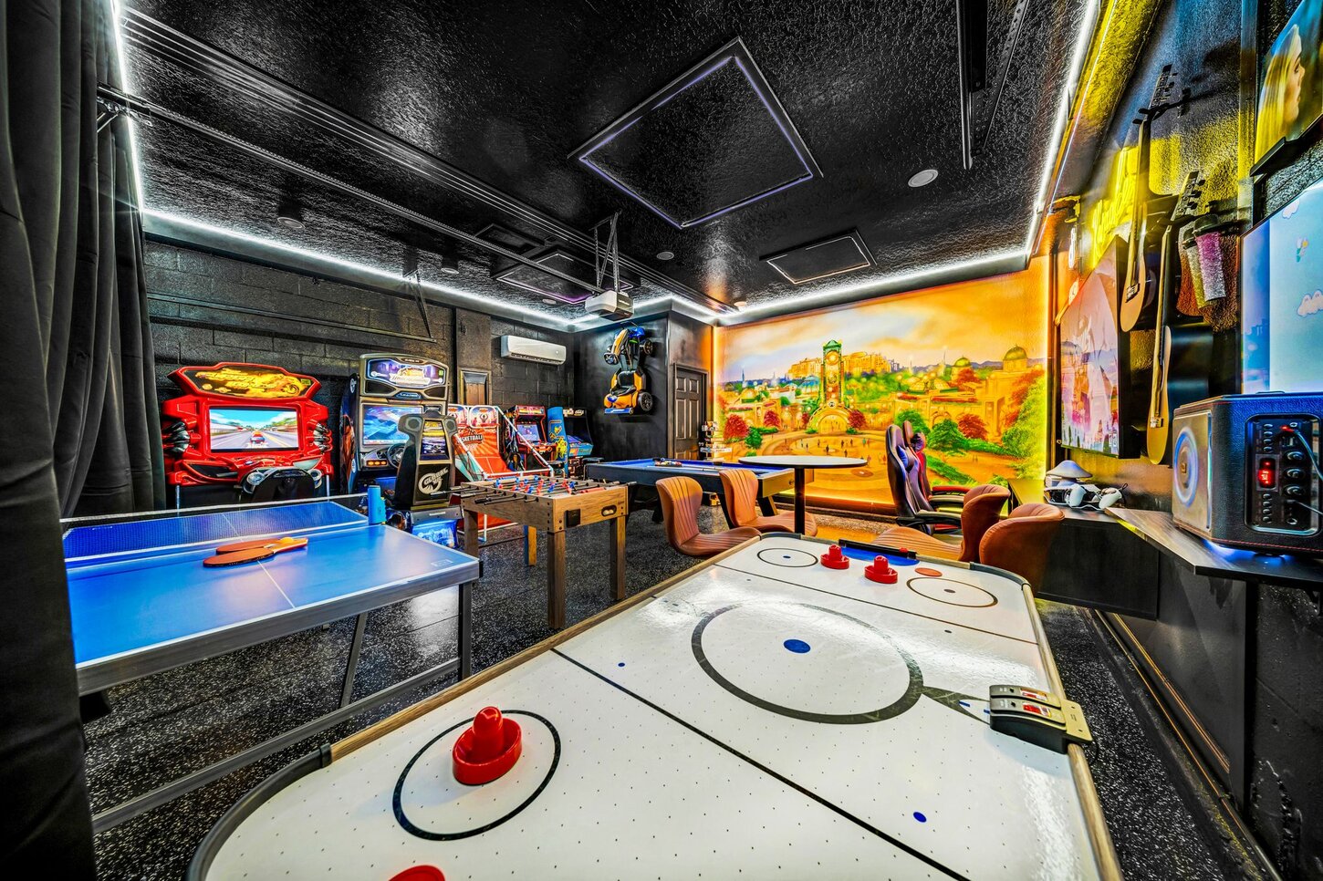  Rock the night away with  karaoke,  guitar,  microphone, and a retro  telephone booth that brings music to life for all ages.