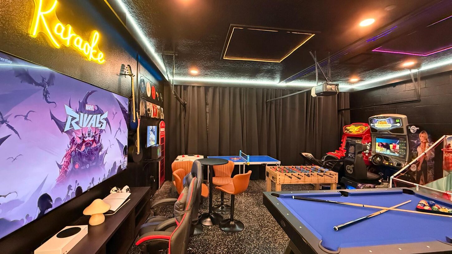  Game Room Paradise  Featuring PS5, Xbox, arcade racing , bike arcade , murals , and cozy seating perfect for TikTok, Instagram, and Snapchat moments .