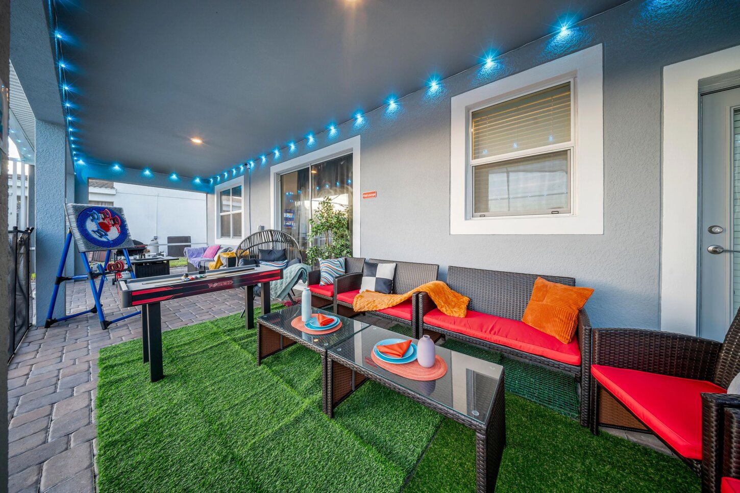  Fun indoors and out  enjoy a  pool table, axe throwing , and evenings by the fire pit  with comfy chairs .