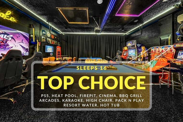 Mario Disney LUXE: Karaoke, Heat Pool, Firepit, BBQ Grill, Arcades, PS5, XBOX