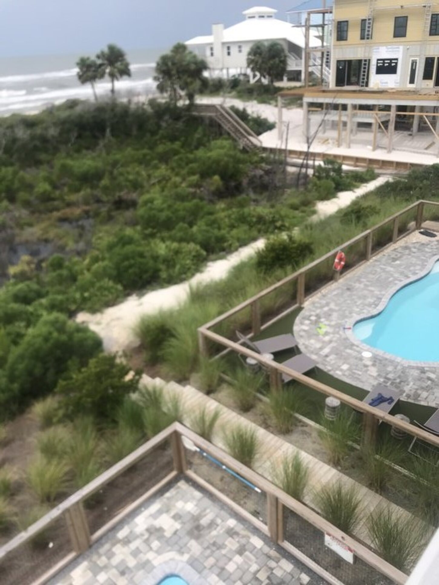 Sea Salt's private boardwalk to shared sand path, then to subdivision boardwalk over dunes to beach