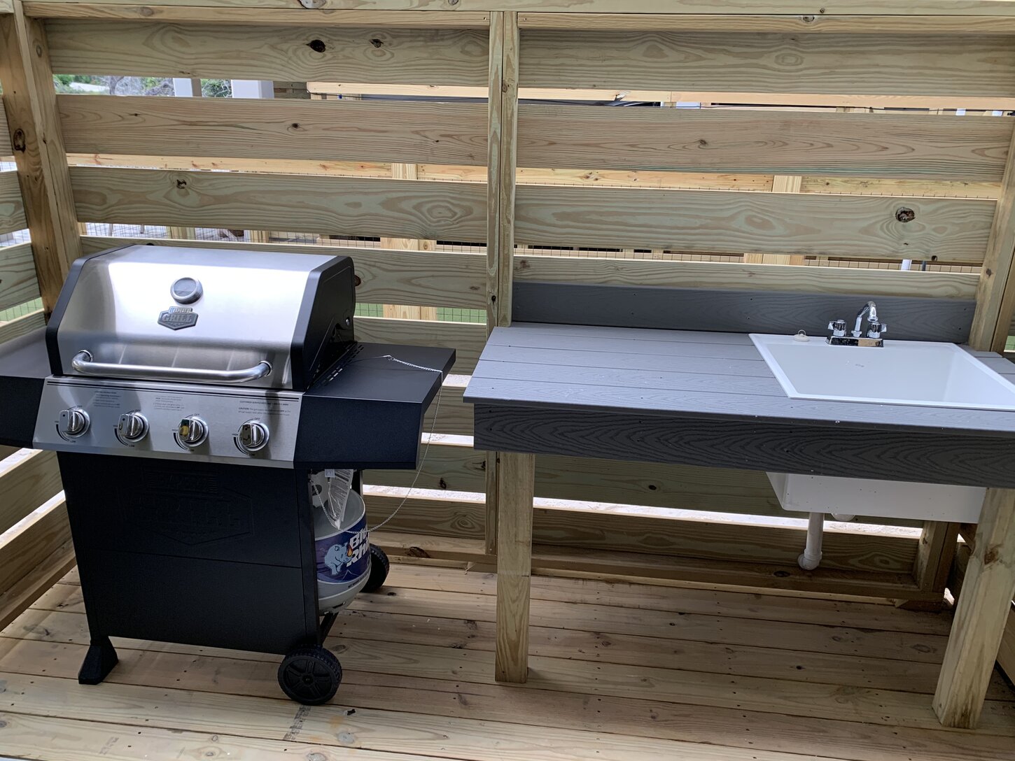 Gas grill, fish cleaning station
