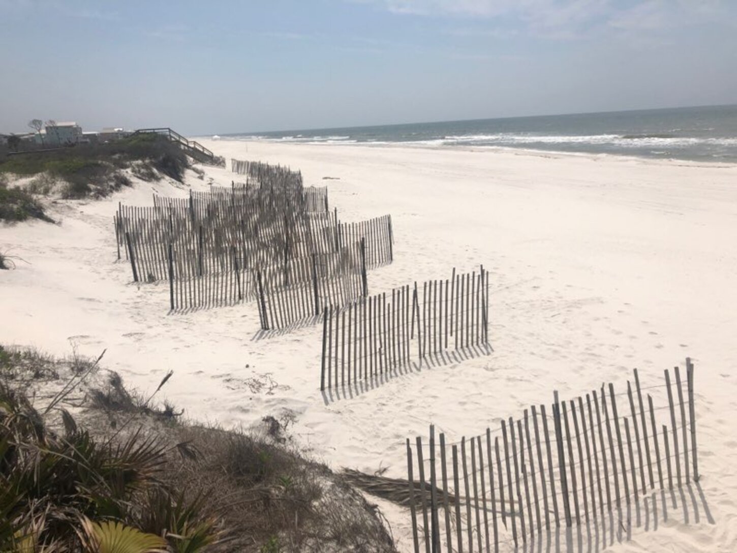 Sand fences protect dunes (area in front of Sea Salt)