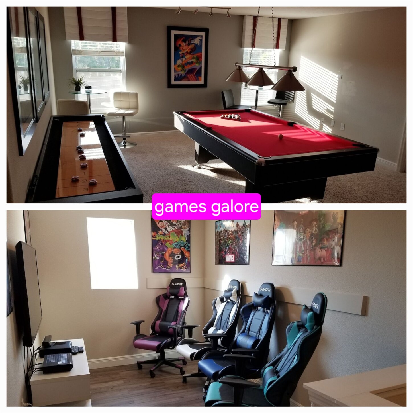 Pool, shuffleboard, XBox