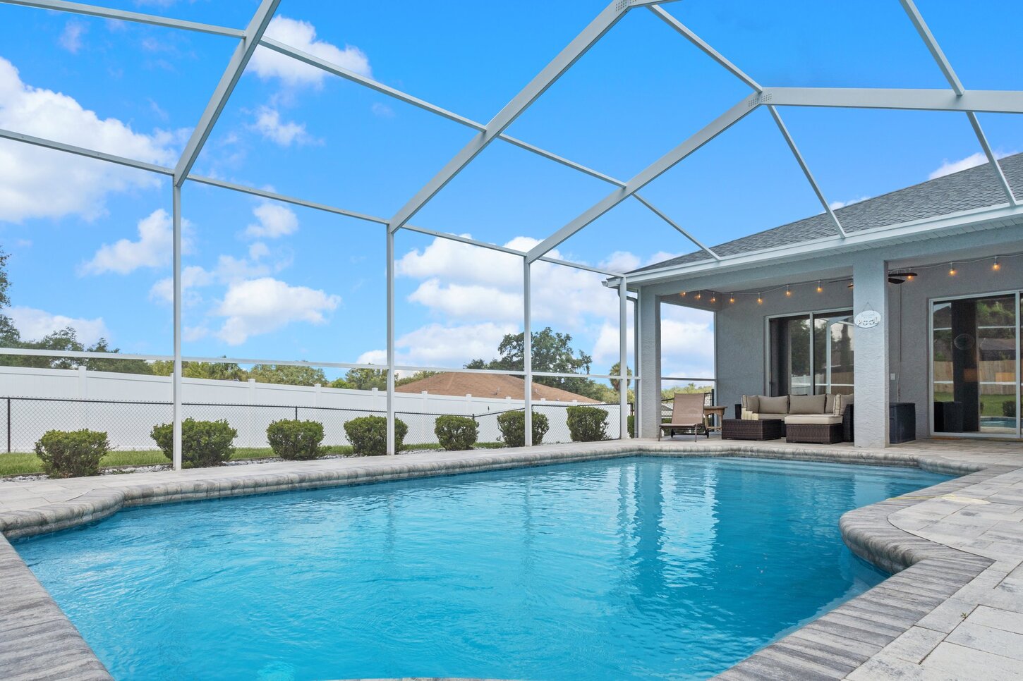 No chlorine here, salt water treated pool.   ? POOL HEATING FEE ? There's an optional $25.00, per night, of your full stay, fee to have the pool heated. Contact Host with questions. 