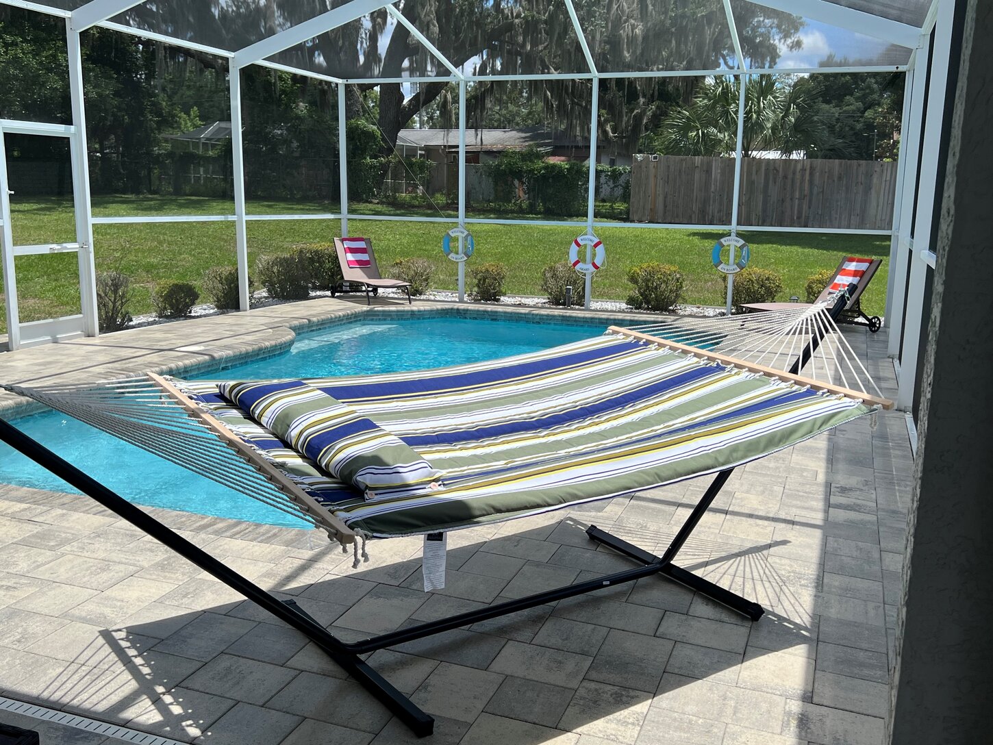 Yes, there is room for two in this hammock - in the sun or put in the shade! Great place for an afternoon nap!   ? POOL HEATING FEE ? There's an optional $25.00, per night, of your full stay, fee to have the pool heated. Contact Host with questions. 